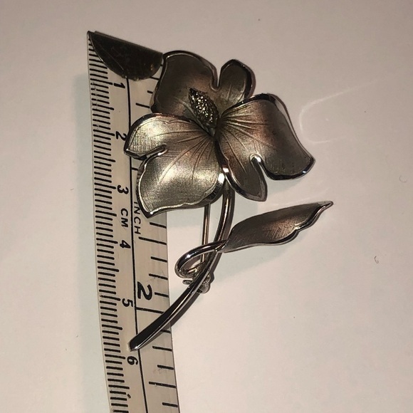 VTG 50s ECCO Rhodium Plated Sterling Silver Orchid Flower Brooch 2.2” - Picture 4 of 4